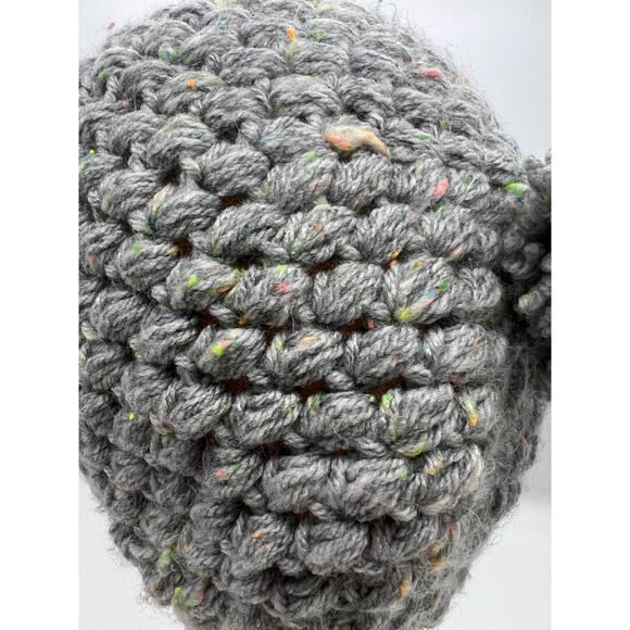 Soft Chunky Knit Gray Confetti Beanie Pom Pom Winter Hat Bohemian Hippie XXL - Picture 4 of 7